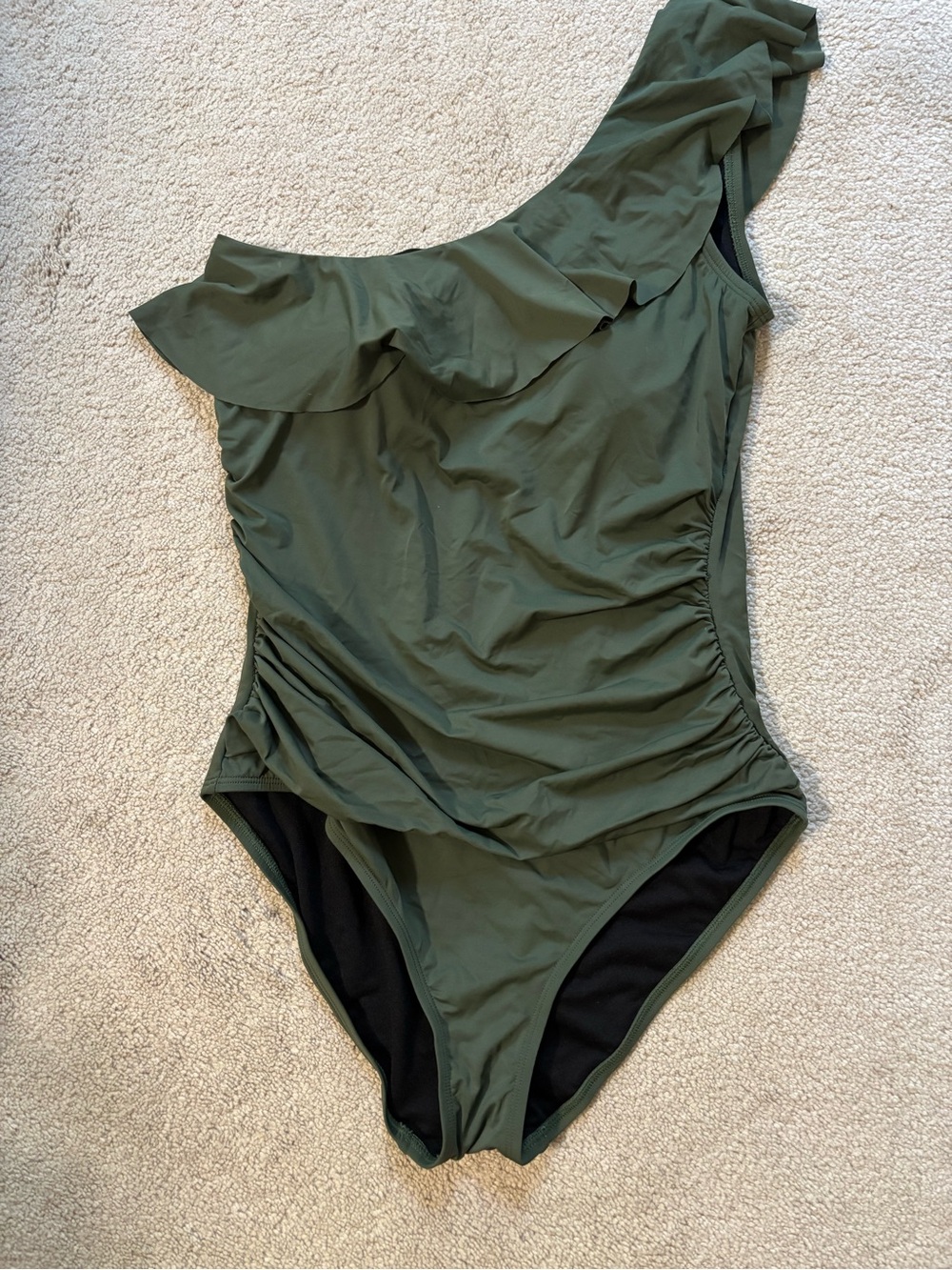 One-Shoulder Ruffle Olive Green Women’s Swimsuit